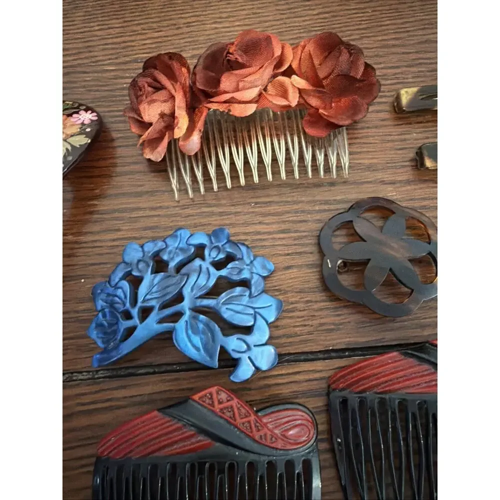Vintage Lot Of Hair Pins Clips Berets Combs Hand Painted, Celluloid 50’s - 90’s